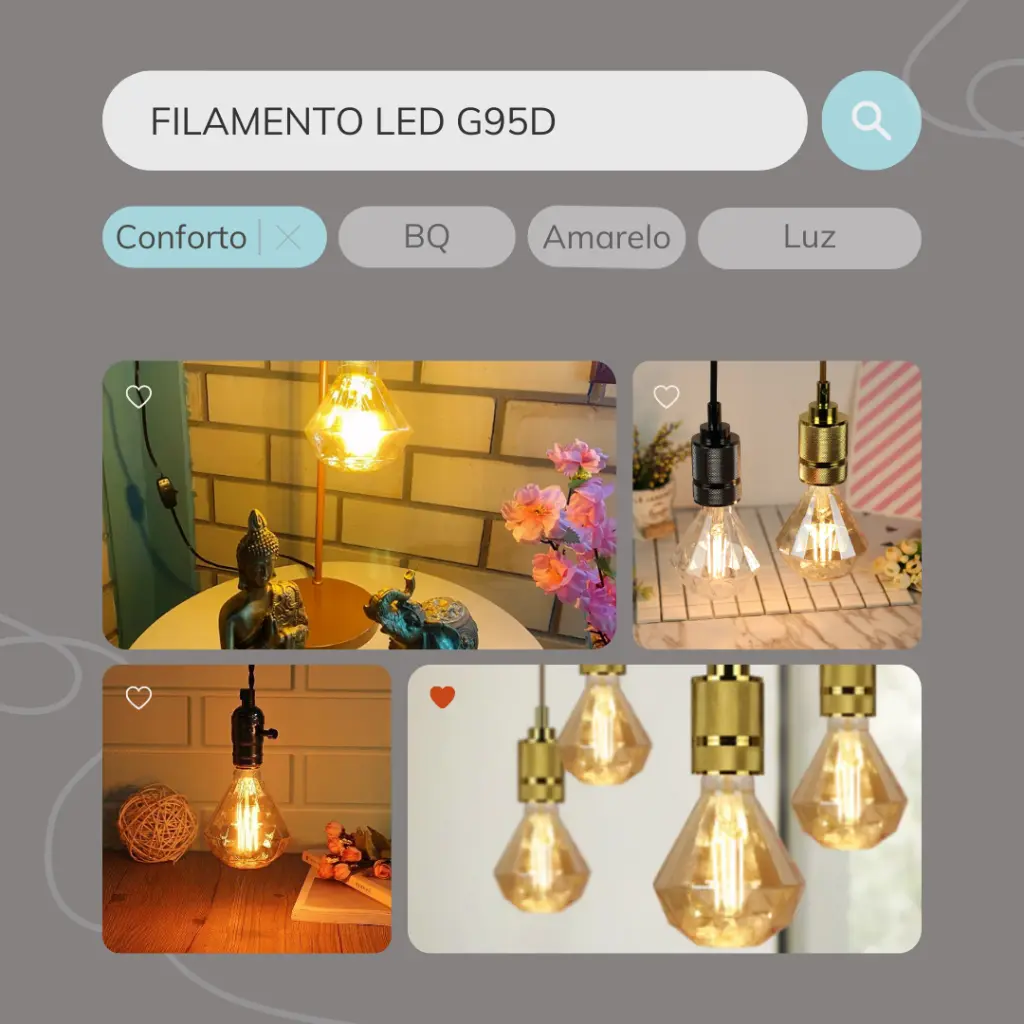 Lâmpada Filamento LED Diamante G95D 4W Base E27 LUZ QUENTE